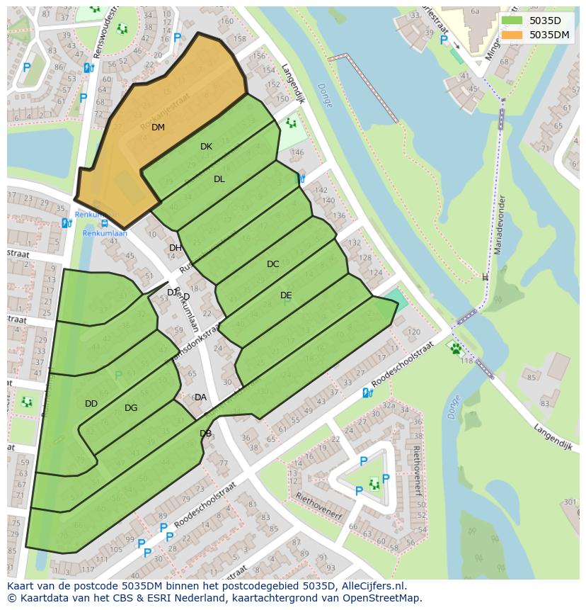 Afbeelding van het postcodegebied 5035 DM op de kaart.