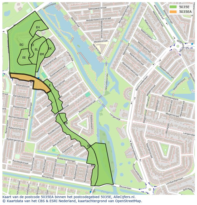 Afbeelding van het postcodegebied 5035 EA op de kaart.