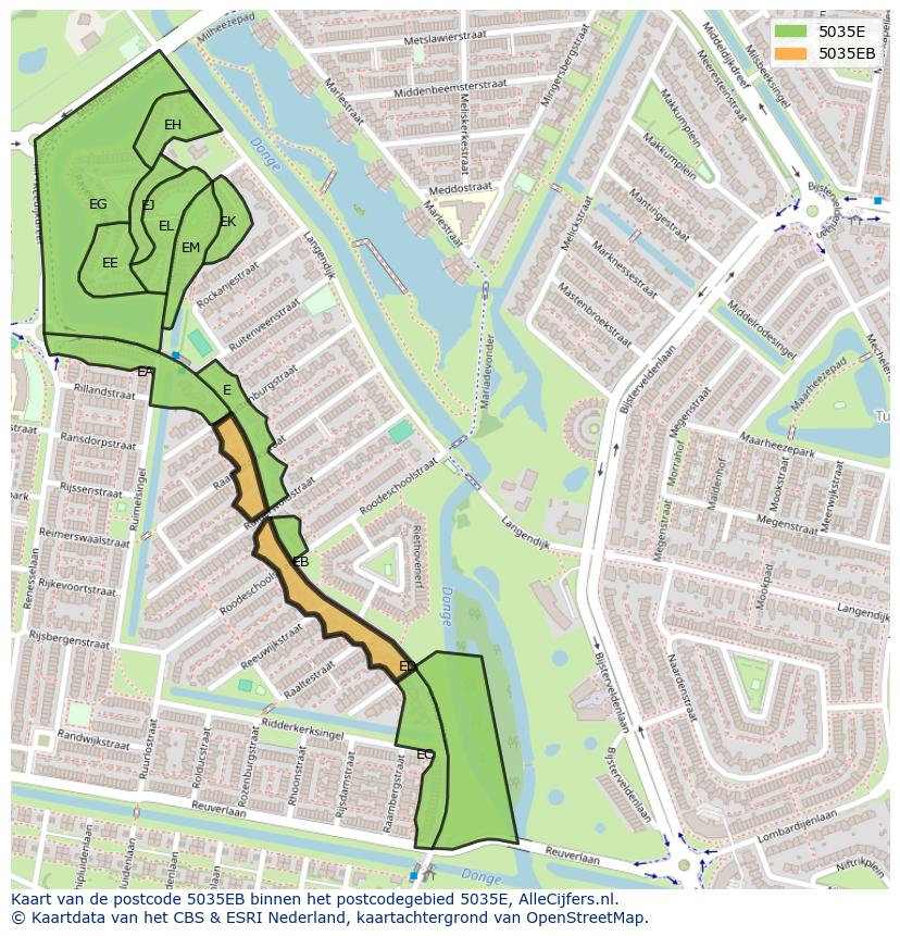 Afbeelding van het postcodegebied 5035 EB op de kaart.