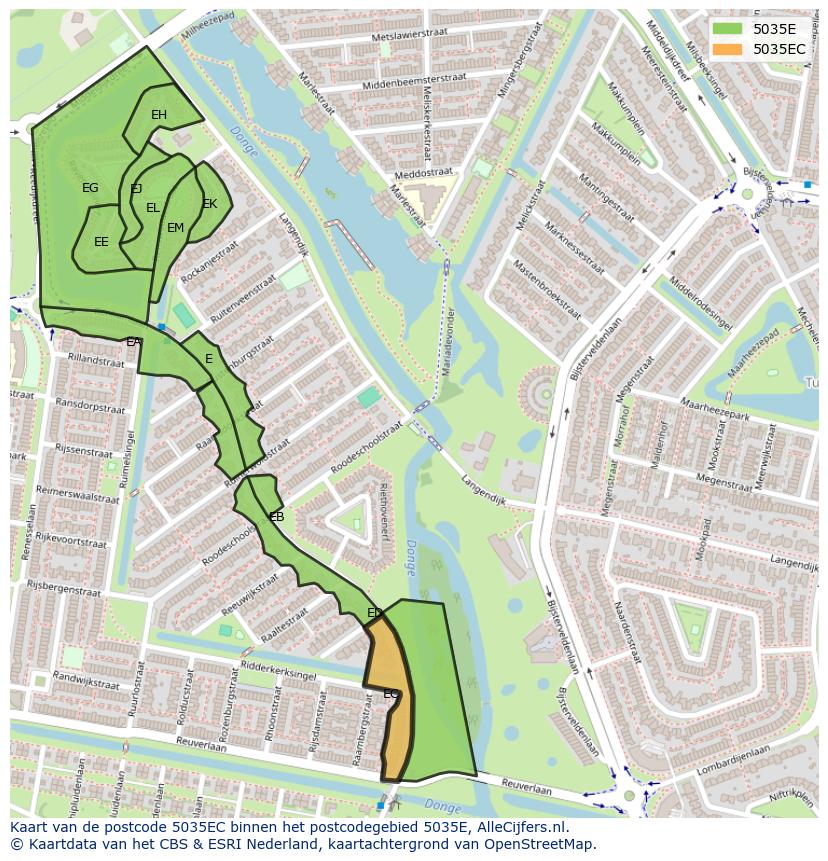 Afbeelding van het postcodegebied 5035 EC op de kaart.