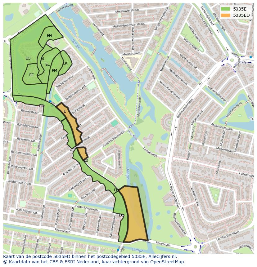 Afbeelding van het postcodegebied 5035 ED op de kaart.