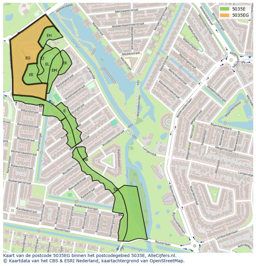Afbeelding van het postcodegebied 5035 EG op de kaart.