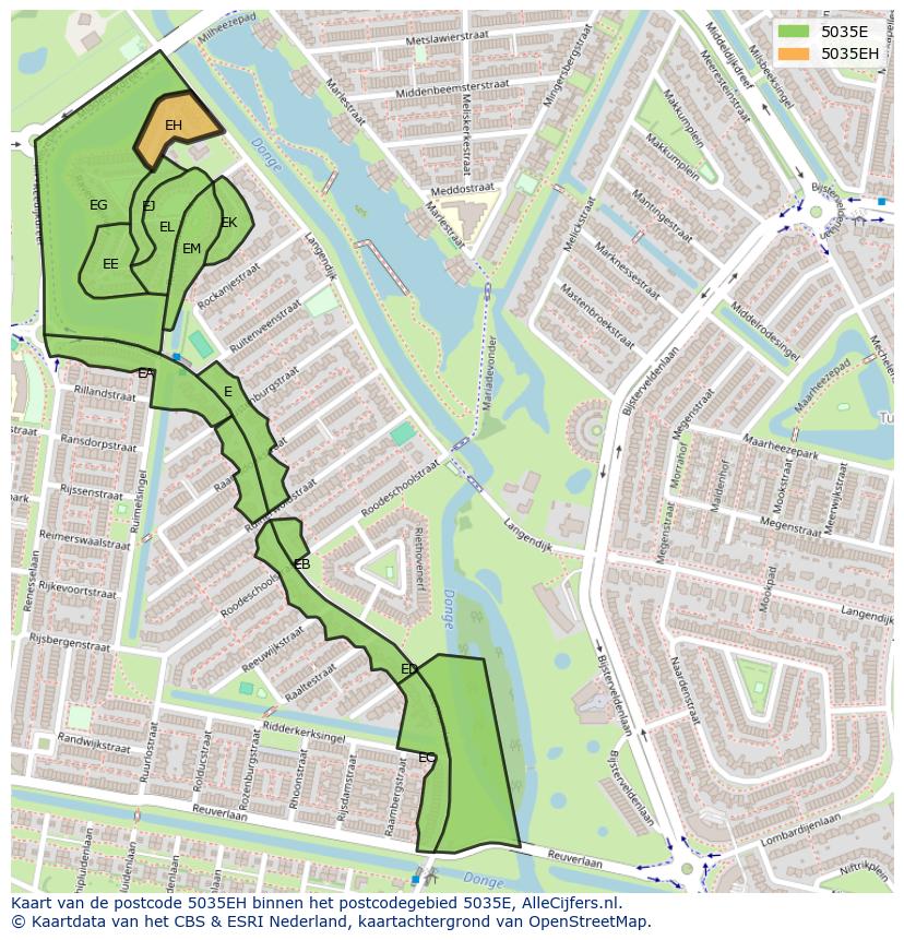 Afbeelding van het postcodegebied 5035 EH op de kaart.