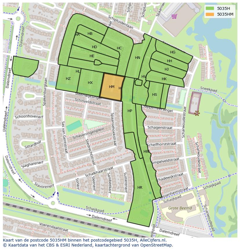 Afbeelding van het postcodegebied 5035 HM op de kaart.