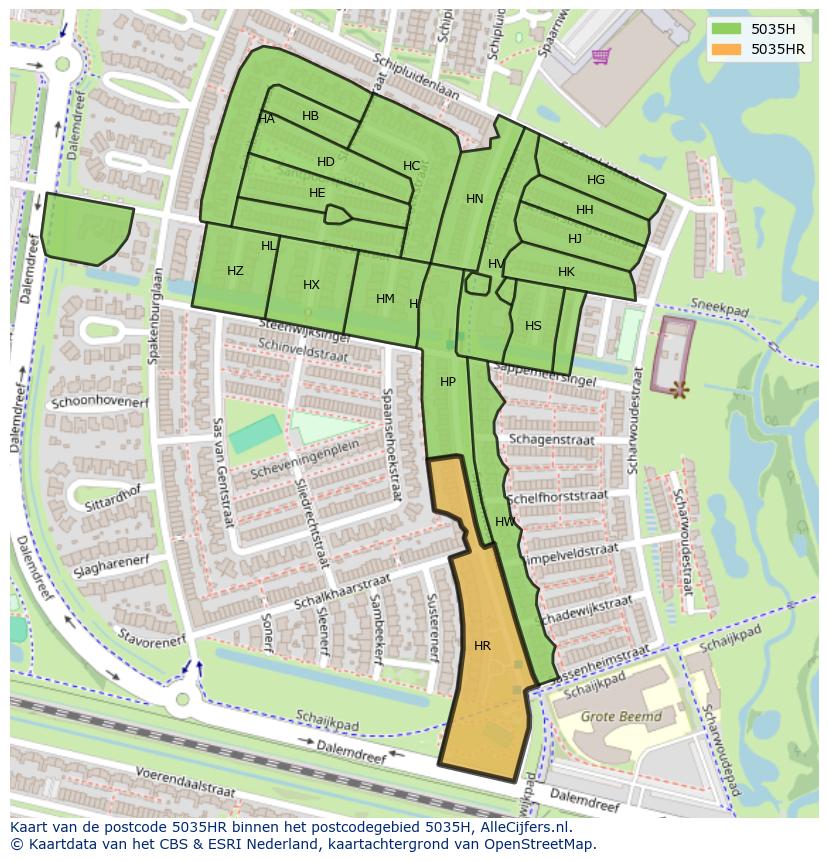 Afbeelding van het postcodegebied 5035 HR op de kaart.