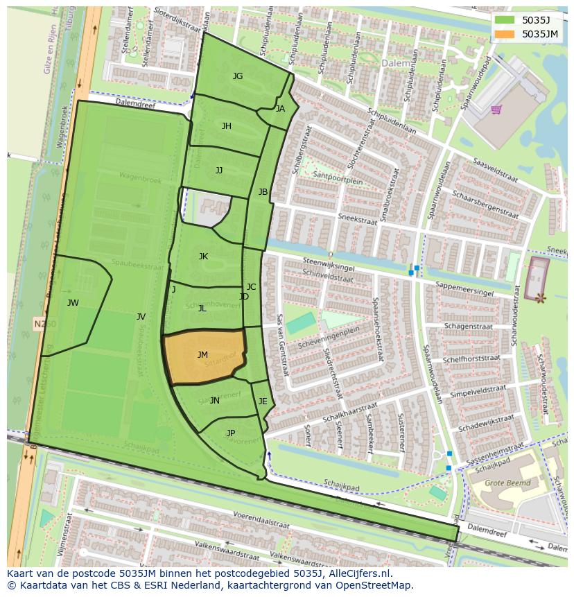 Afbeelding van het postcodegebied 5035 JM op de kaart.