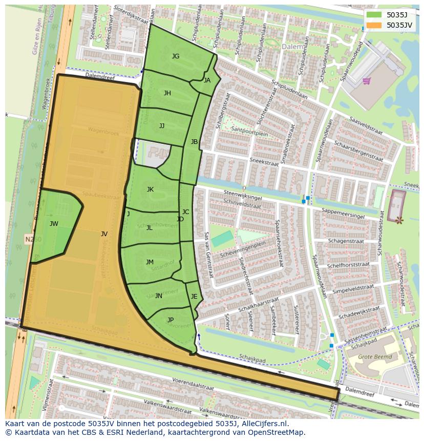 Afbeelding van het postcodegebied 5035 JV op de kaart.