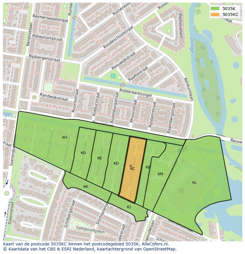 Afbeelding van het postcodegebied 5035 KC op de kaart.