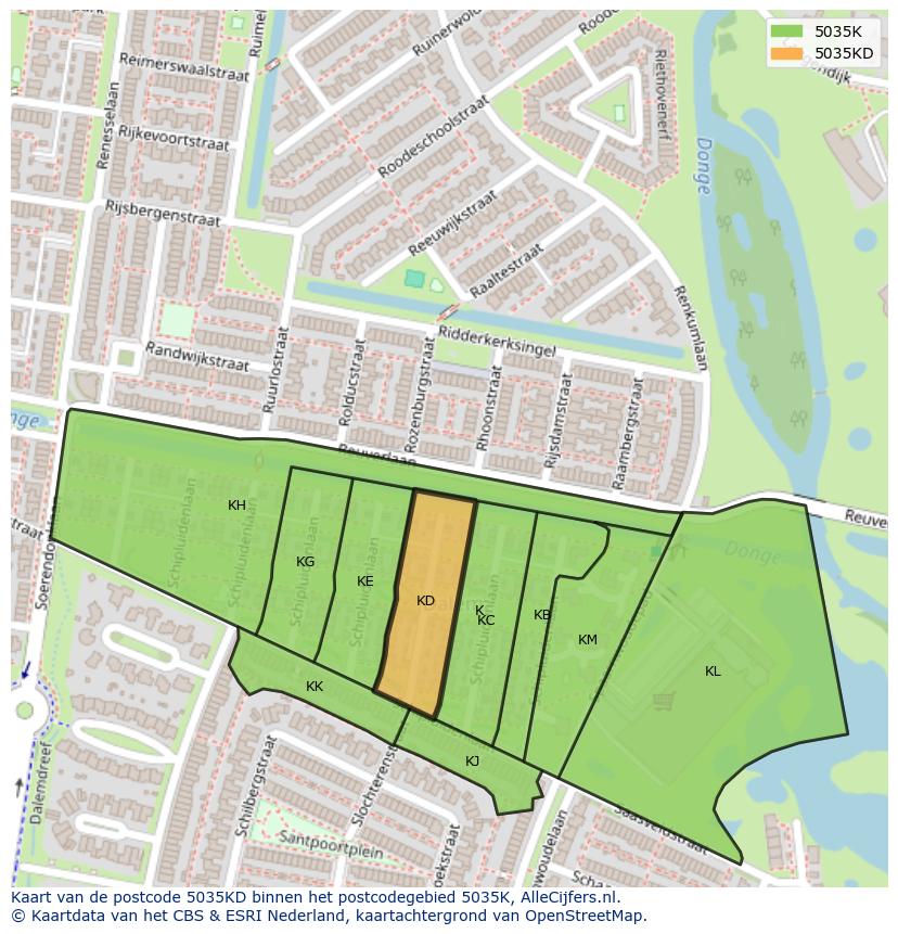 Afbeelding van het postcodegebied 5035 KD op de kaart.