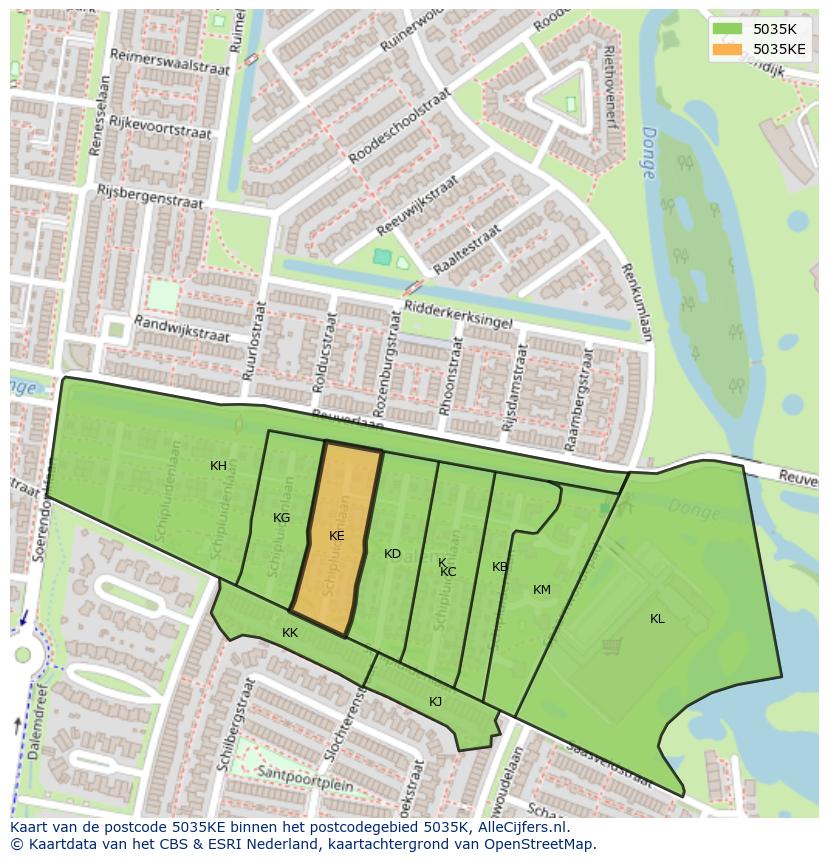 Afbeelding van het postcodegebied 5035 KE op de kaart.