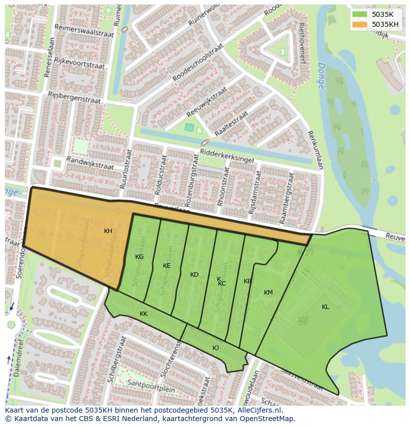 Afbeelding van het postcodegebied 5035 KH op de kaart.