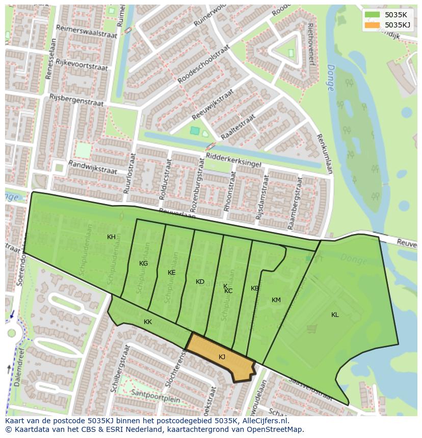 Afbeelding van het postcodegebied 5035 KJ op de kaart.