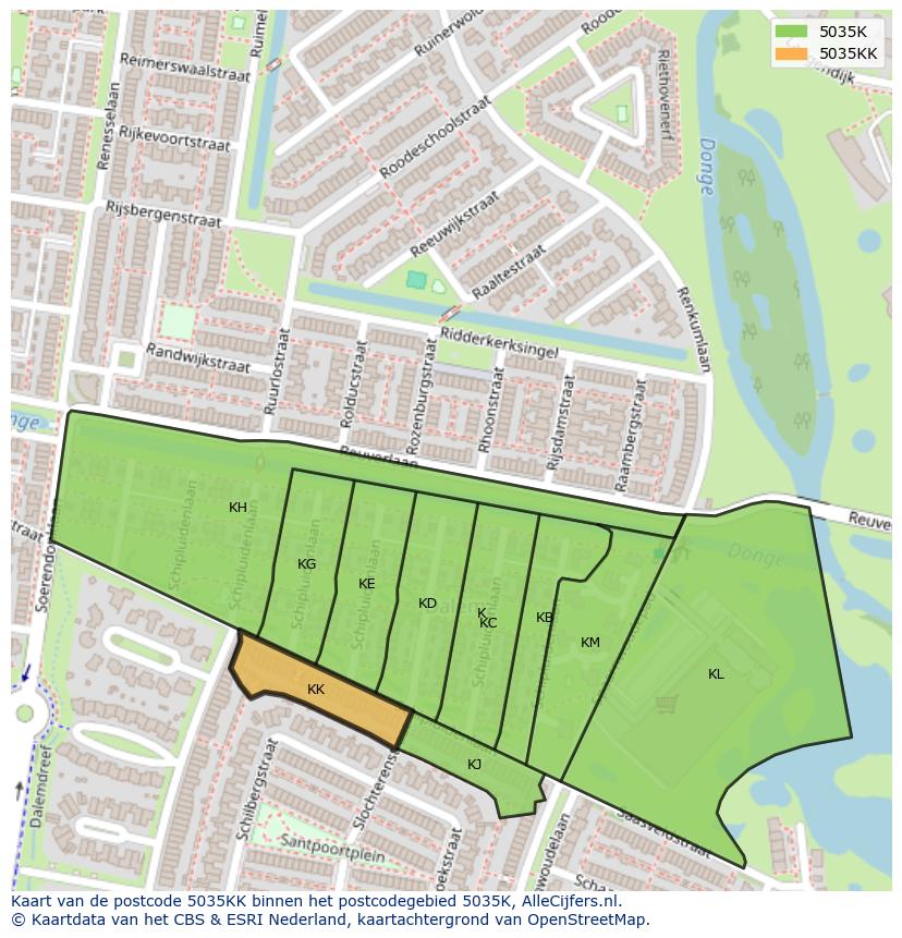 Afbeelding van het postcodegebied 5035 KK op de kaart.