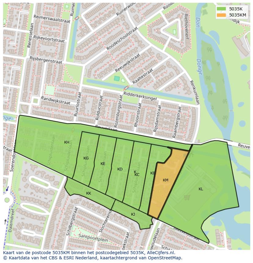 Afbeelding van het postcodegebied 5035 KM op de kaart.