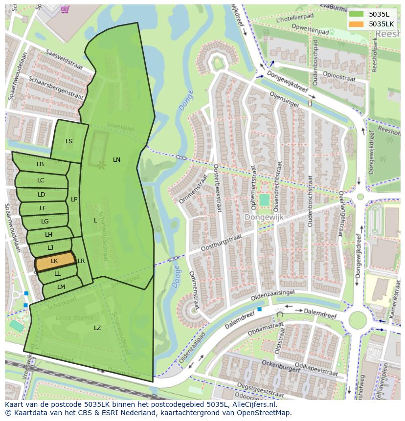 Afbeelding van het postcodegebied 5035 LK op de kaart.