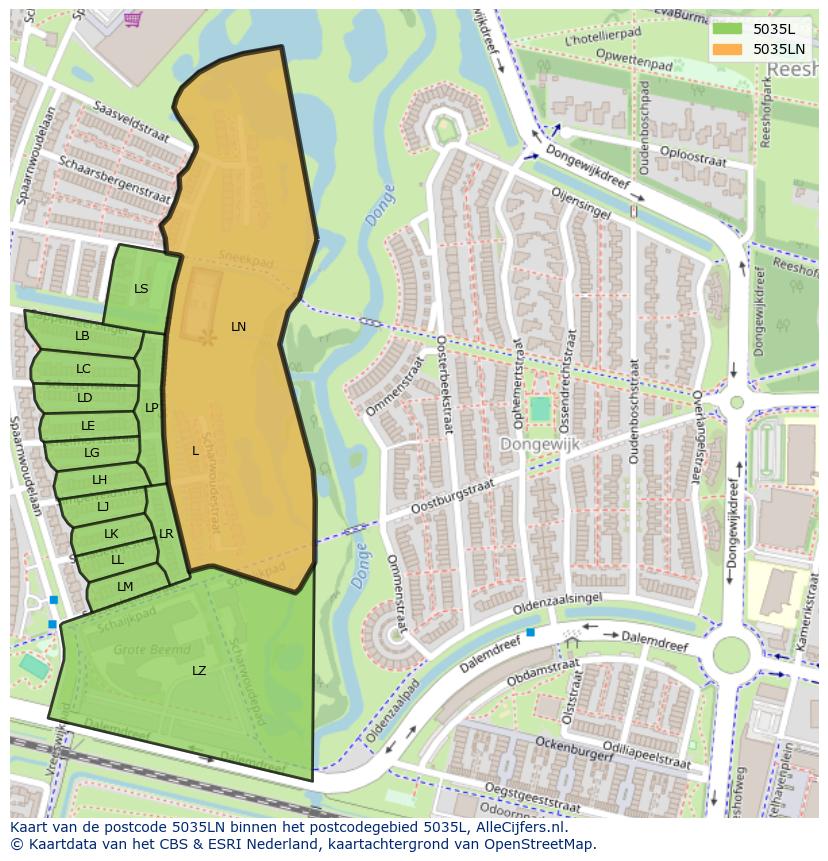 Afbeelding van het postcodegebied 5035 LN op de kaart.
