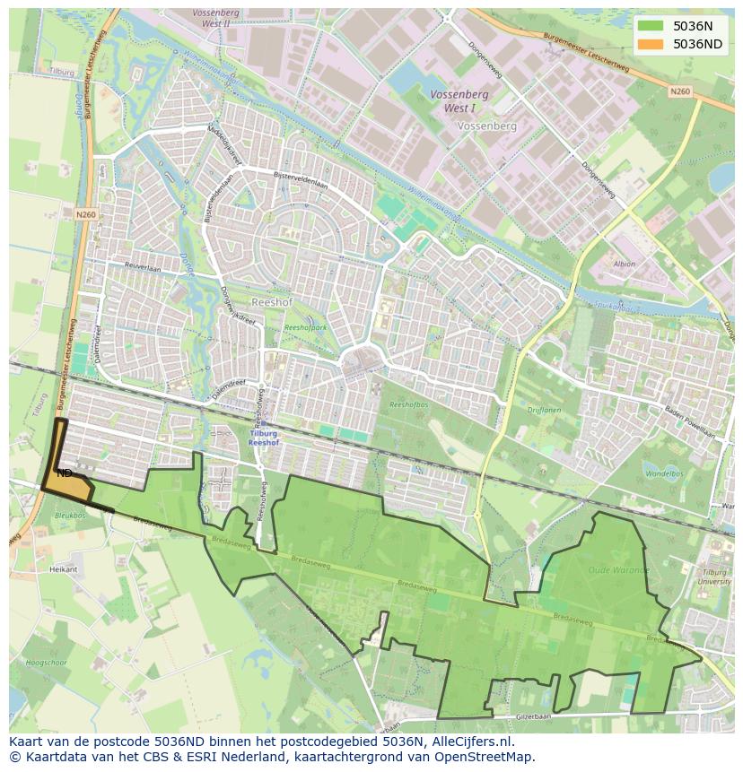 Afbeelding van het postcodegebied 5036 ND op de kaart.