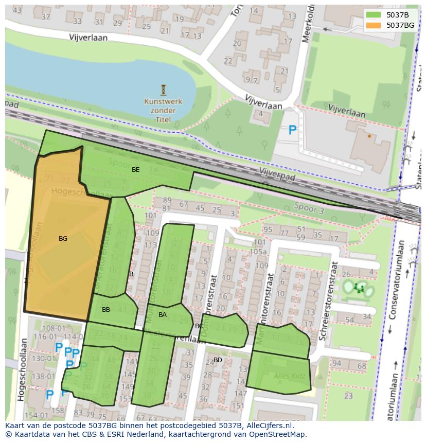 Afbeelding van het postcodegebied 5037 BG op de kaart.