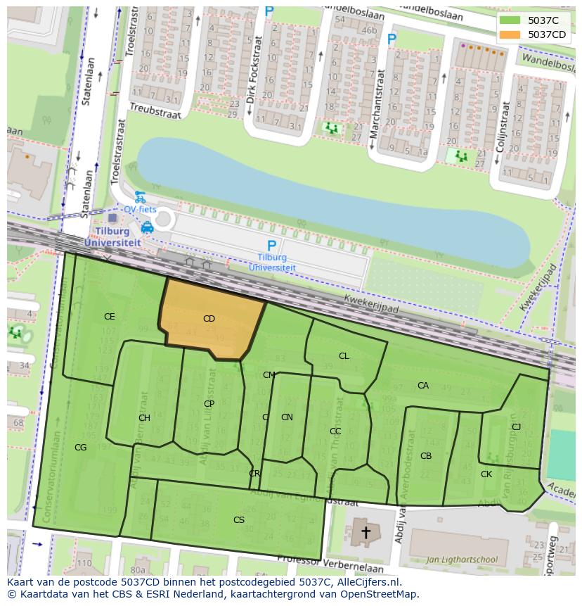Afbeelding van het postcodegebied 5037 CD op de kaart.