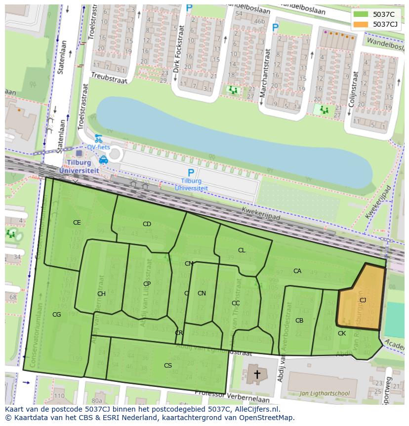 Afbeelding van het postcodegebied 5037 CJ op de kaart.