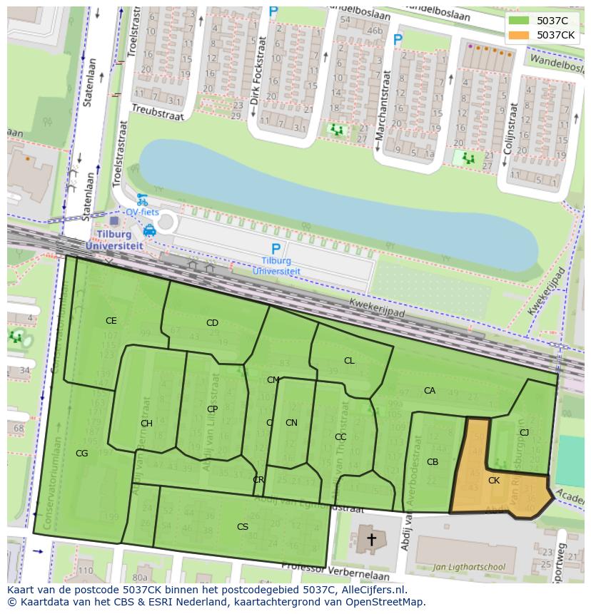 Afbeelding van het postcodegebied 5037 CK op de kaart.