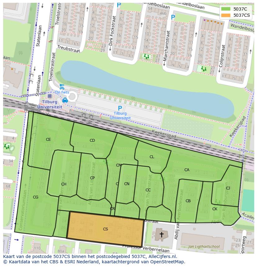 Afbeelding van het postcodegebied 5037 CS op de kaart.