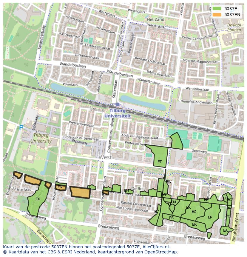 Afbeelding van het postcodegebied 5037 EN op de kaart.