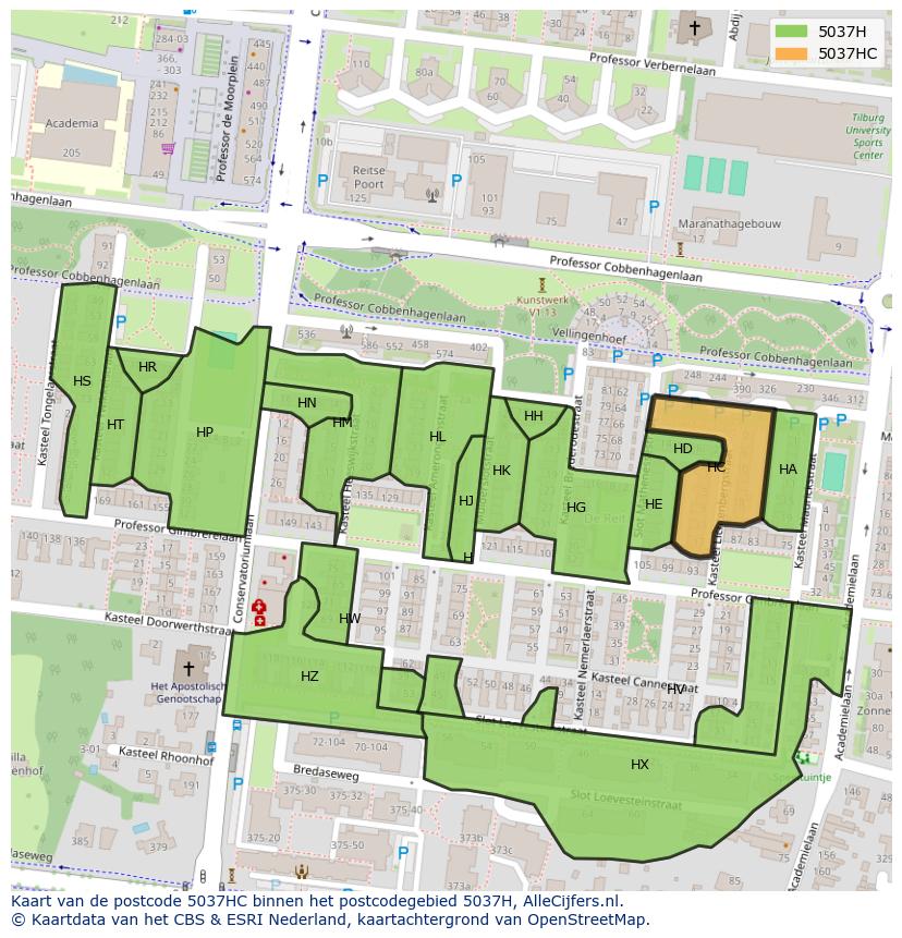 Afbeelding van het postcodegebied 5037 HC op de kaart.