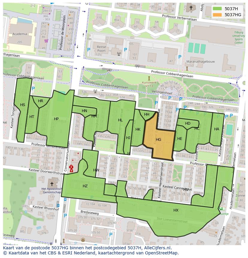 Afbeelding van het postcodegebied 5037 HG op de kaart.