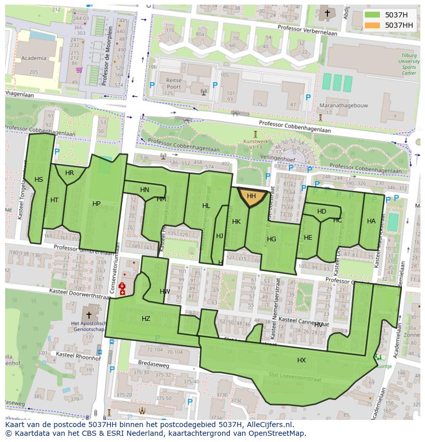 Afbeelding van het postcodegebied 5037 HH op de kaart.