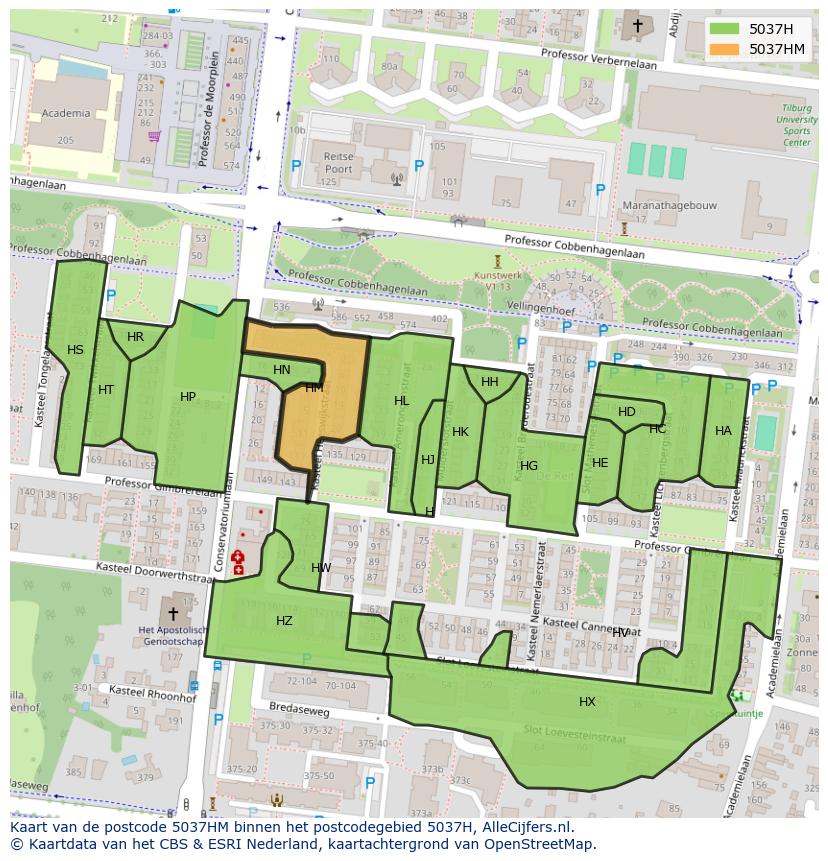 Afbeelding van het postcodegebied 5037 HM op de kaart.