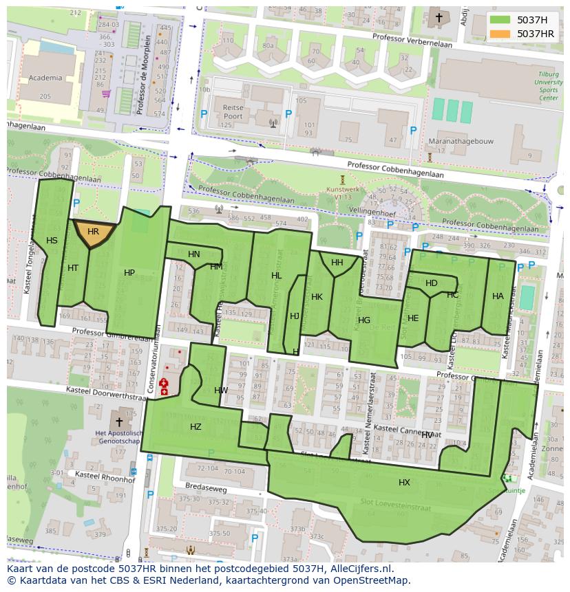 Afbeelding van het postcodegebied 5037 HR op de kaart.