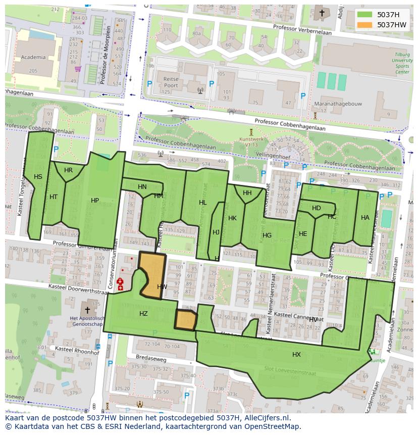 Afbeelding van het postcodegebied 5037 HW op de kaart.