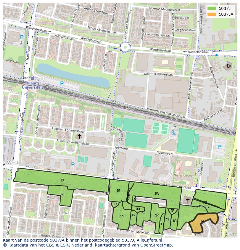 Afbeelding van het postcodegebied 5037 JA op de kaart.