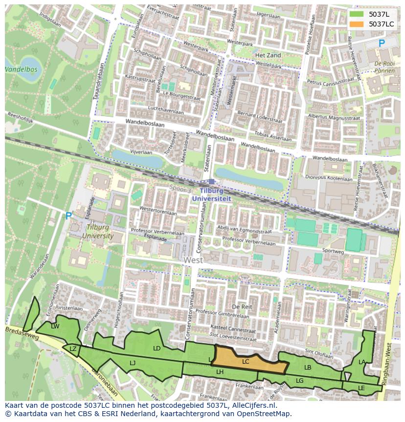 Afbeelding van het postcodegebied 5037 LC op de kaart.