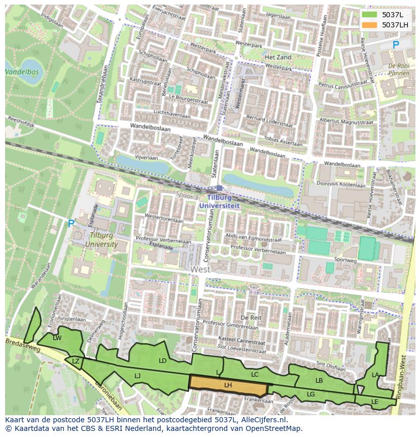 Afbeelding van het postcodegebied 5037 LH op de kaart.
