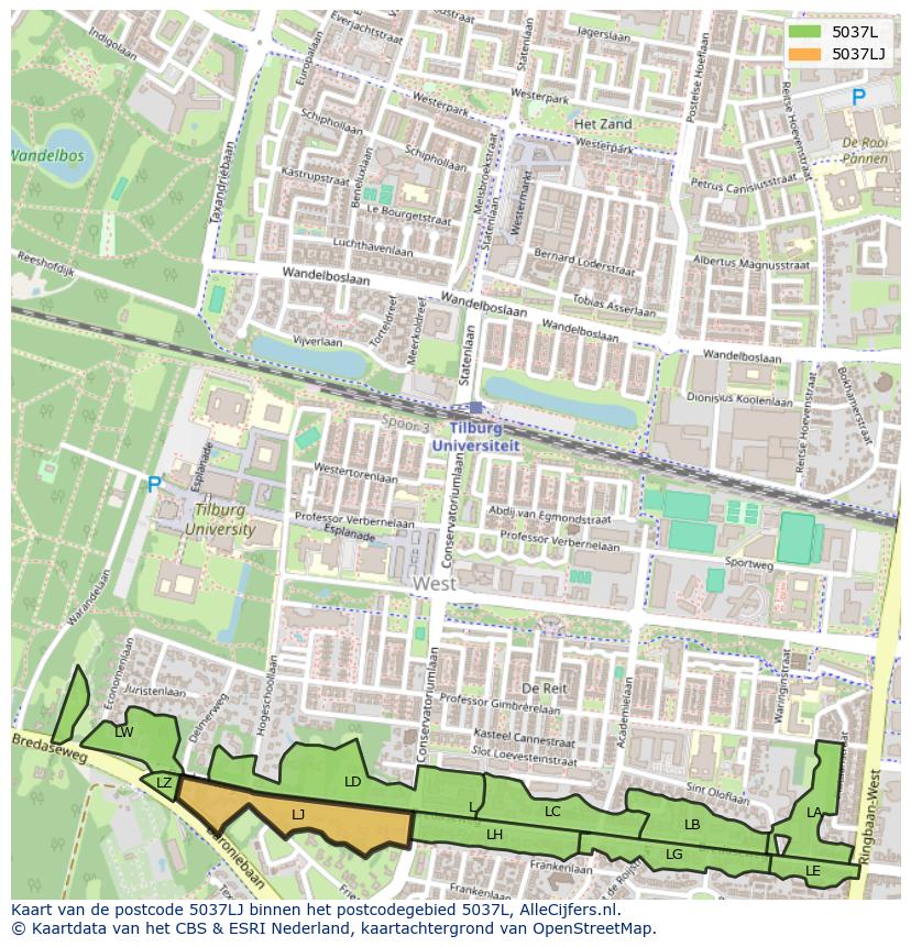 Afbeelding van het postcodegebied 5037 LJ op de kaart.