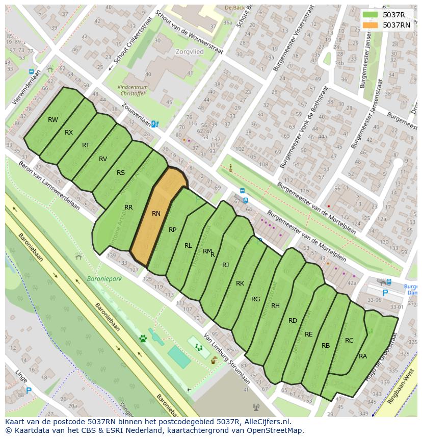 Afbeelding van het postcodegebied 5037 RN op de kaart.