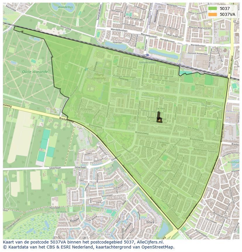 Afbeelding van het postcodegebied 5037 VA op de kaart.