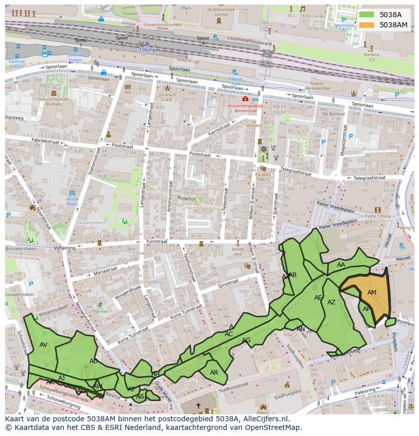 Afbeelding van het postcodegebied 5038 AM op de kaart.