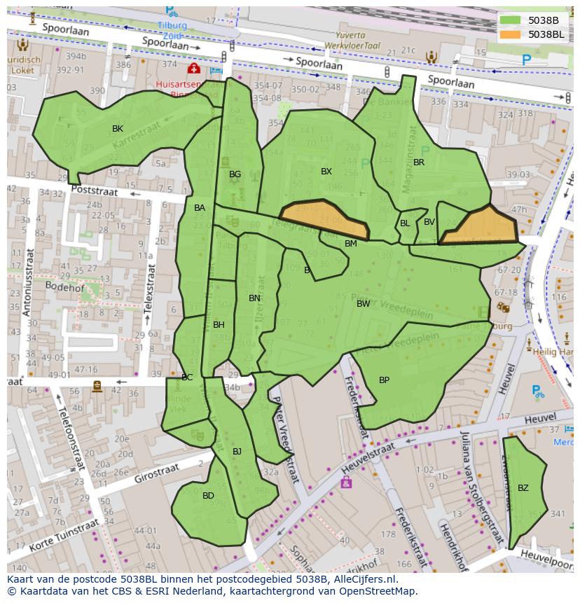 Afbeelding van het postcodegebied 5038 BL op de kaart.
