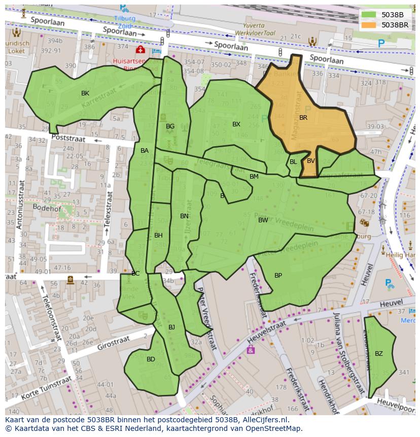 Afbeelding van het postcodegebied 5038 BR op de kaart.