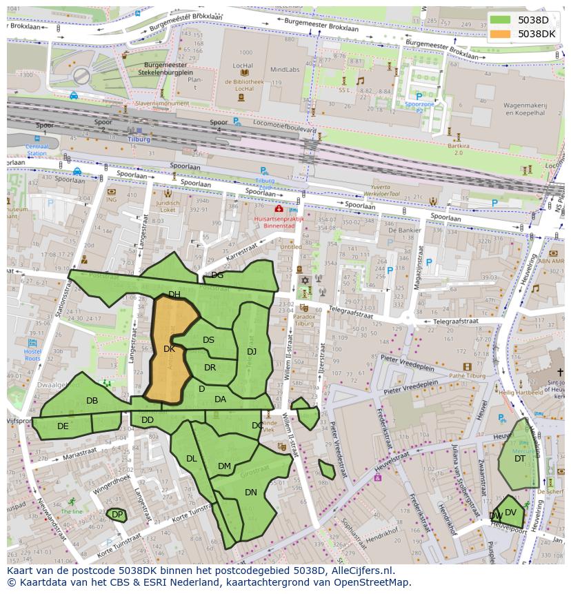 Afbeelding van het postcodegebied 5038 DK op de kaart.