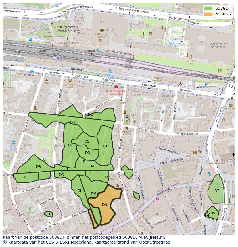 Afbeelding van het postcodegebied 5038 DN op de kaart.