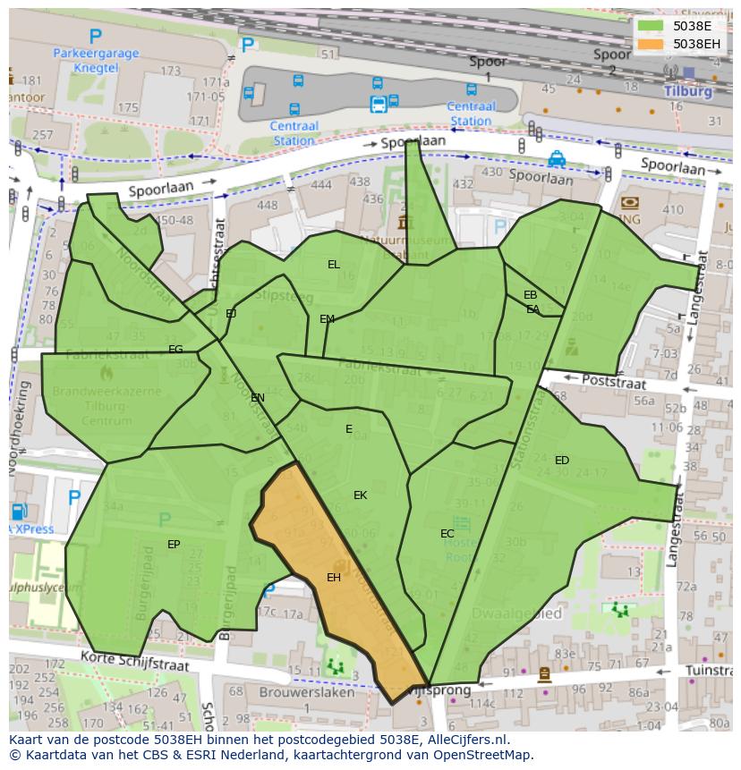 Afbeelding van het postcodegebied 5038 EH op de kaart.
