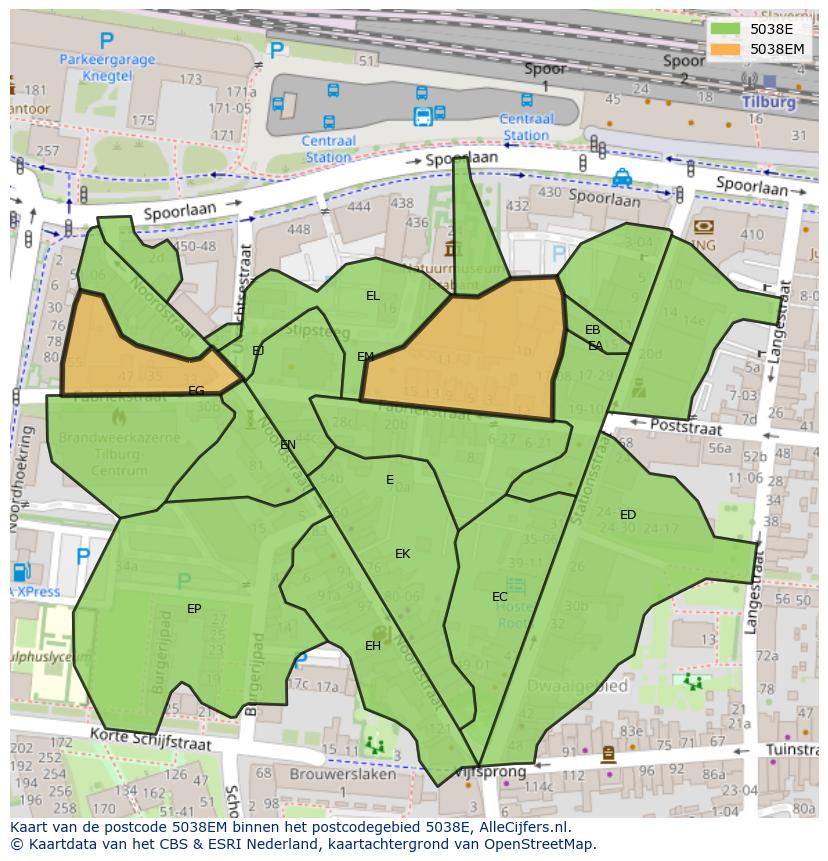 Afbeelding van het postcodegebied 5038 EM op de kaart.