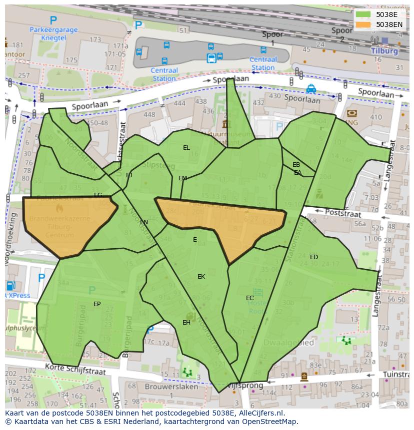 Afbeelding van het postcodegebied 5038 EN op de kaart.