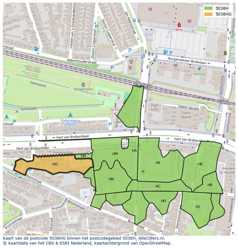 Afbeelding van het postcodegebied 5038 HG op de kaart.