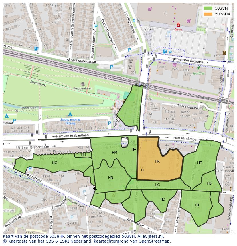 Afbeelding van het postcodegebied 5038 HK op de kaart.