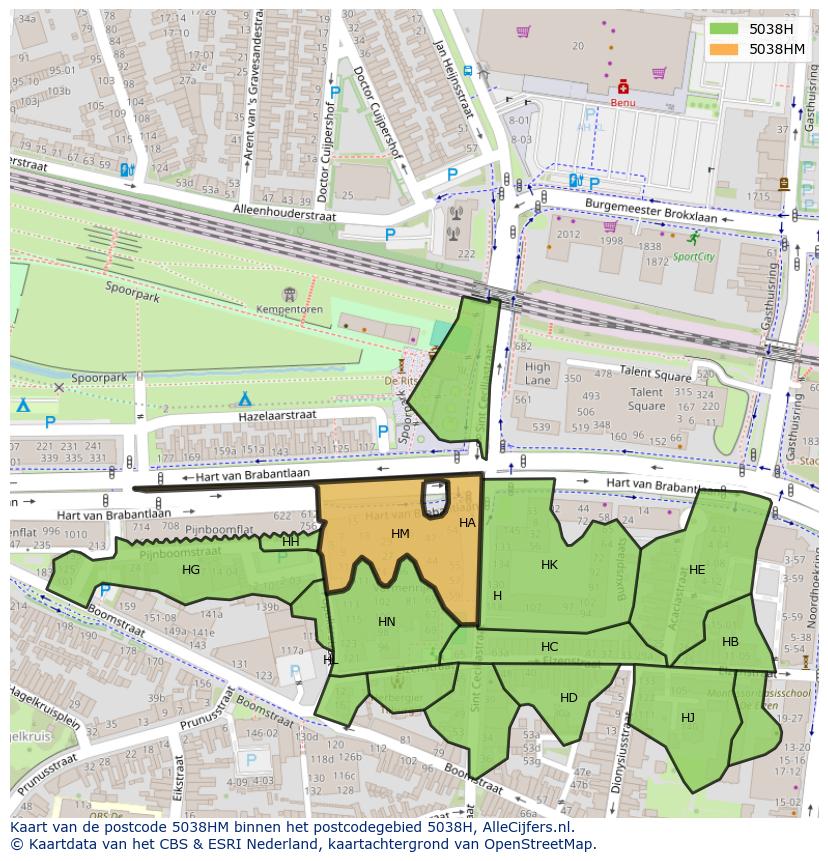 Afbeelding van het postcodegebied 5038 HM op de kaart.